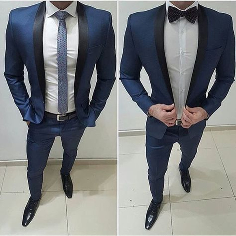 Navy Tuxedo Men Suits for Wedding 2Pieces Groomsmen Suit Blazer Petal Lapel Costume Homme Terno Party Suits(jacket+pant)