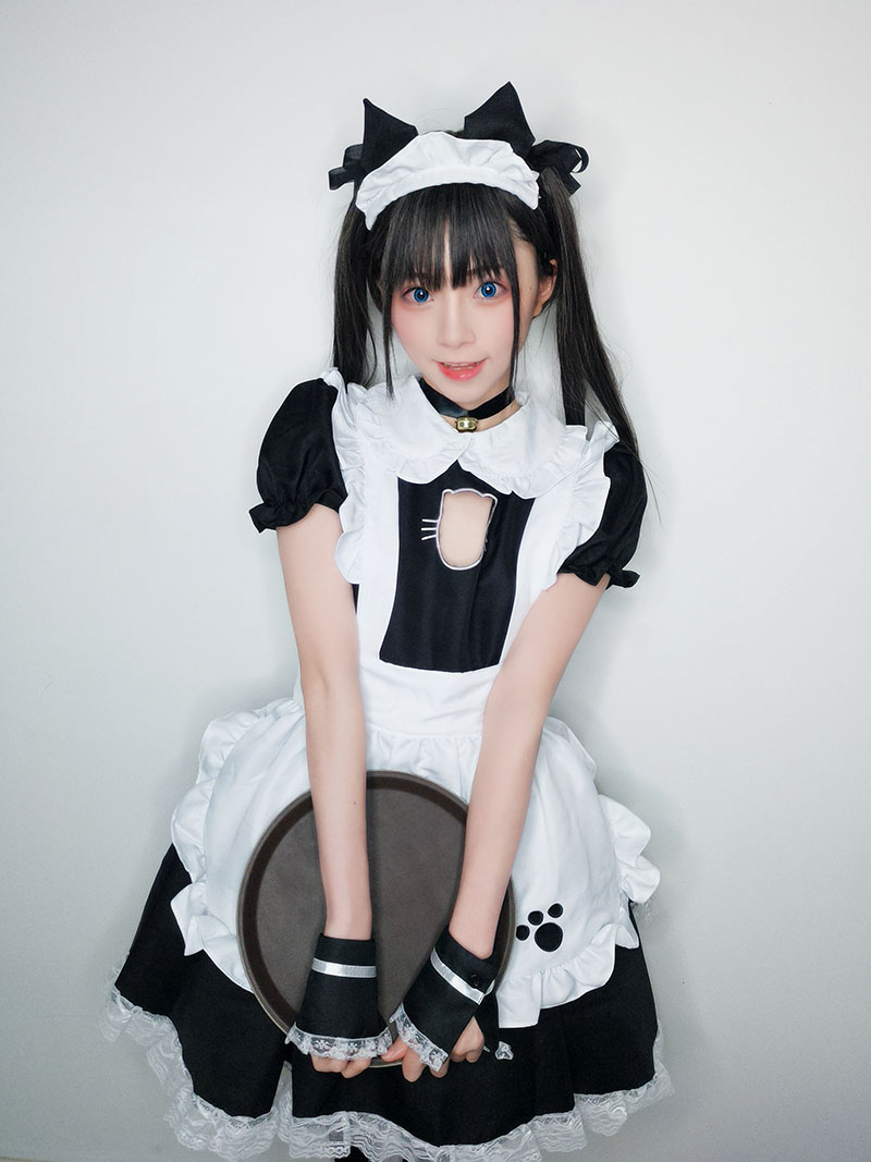 Bust Open Maid Cosplay Costume Sexy Catwomen Kitty Outfit Cotton Apron Lovely Lace Mini Dress For Women Anime Black White Lolita