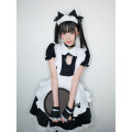 Bust Open Maid Cosplay Costume Sexy Catwomen Kitty Outfit Cotton Apron Lovely Lace Mini Dress For Women Anime Black White Lolita