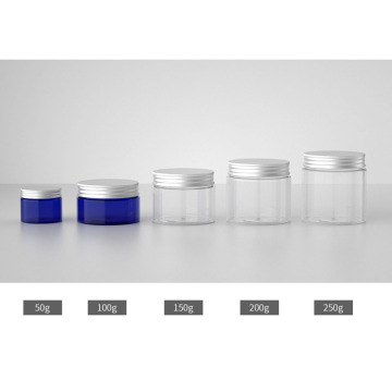 50-250g Plastic Clear Jar Pot With Aluminum Cover Empty Makeup Refillable Bottles Travel Face Cream Lotion Cosmetic Container