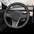 Shining wheat Black Genuine Leather Hand-Stitched Car Steering Wheel Cover for Tesla model 3