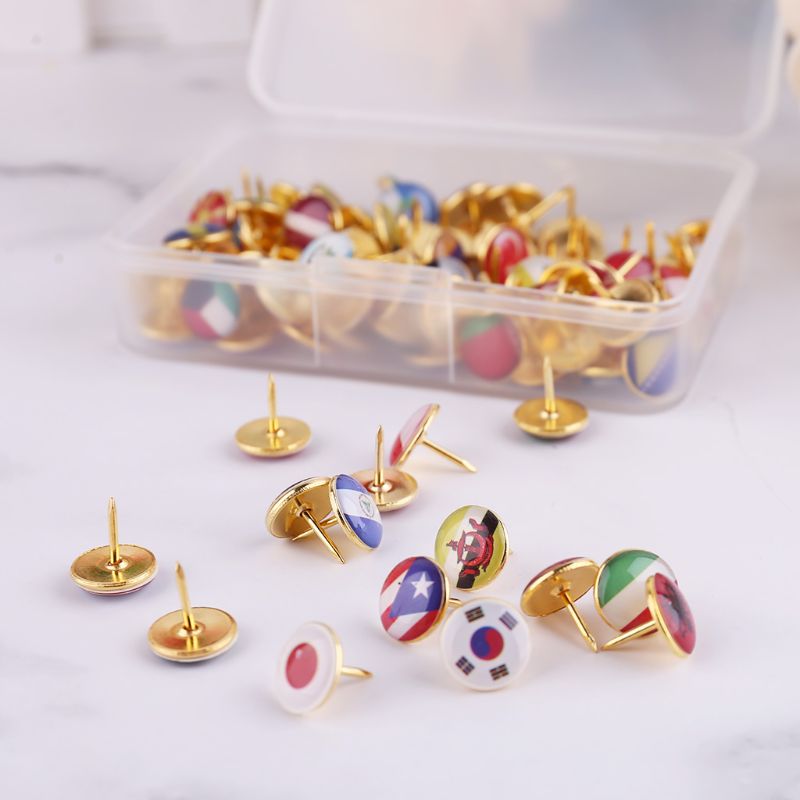 100pcs/box Map Tacks National Flag Glue Thumbtack Push Pins Notice Board Markers