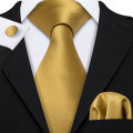 Gold Solid Tie Set Silk Tie For Men Business Gift Party Necktie Handkerchief Cravat Barry.Wang Fashion Designer Tie Set LS-5244