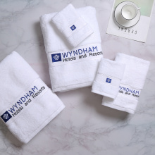Customized Embroidery Logo Cotton White Hotel Towel