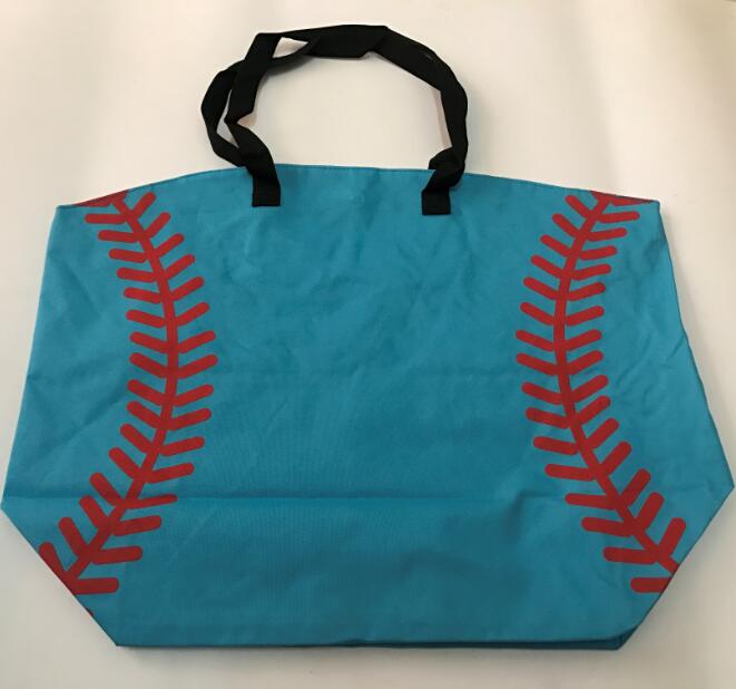 retail new Softball yellow baseball white stitching bags baseball women Cotton Canvas Sports Bags Baseball Softball Tote Bag
