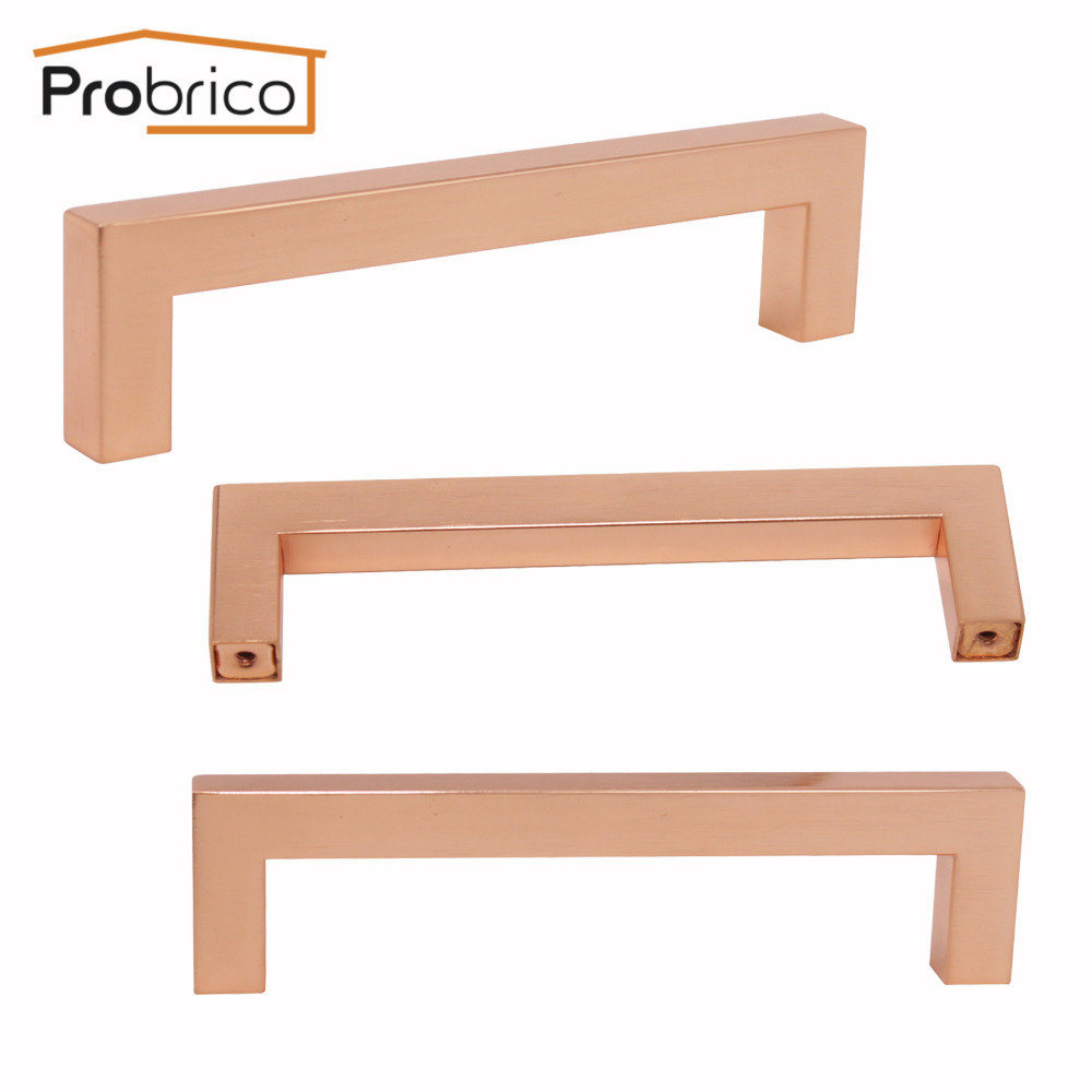 Probrico 10 PCS Stainless Steel Kitchen Cabinet Pulls Gold Rose Furniture Cabinet Handles Square T Bar Diamter 12mm Drawer Pull