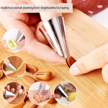 Safety Stainless Steel 2pcs Peeling Bean Tools Stainless Steel Protection Finger Ring Broad Bean Peeling Iron Nail Cover