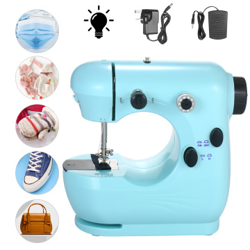 Mini Sewing Machine Multifunction Electric Micro-Sewing Machin Adjustable 2Speed Double Thread with Lights and Cutter Foot Pedal