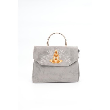 Yi-Style Embroidered Suede Top-Handle Satchel
