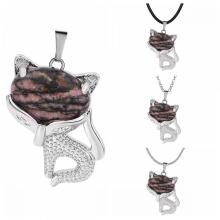 Labradorite Luck Fox Necklace for Women Men Healing Energy Crystal Amulet Animal Pendant Gemstone Jewelry Gifts