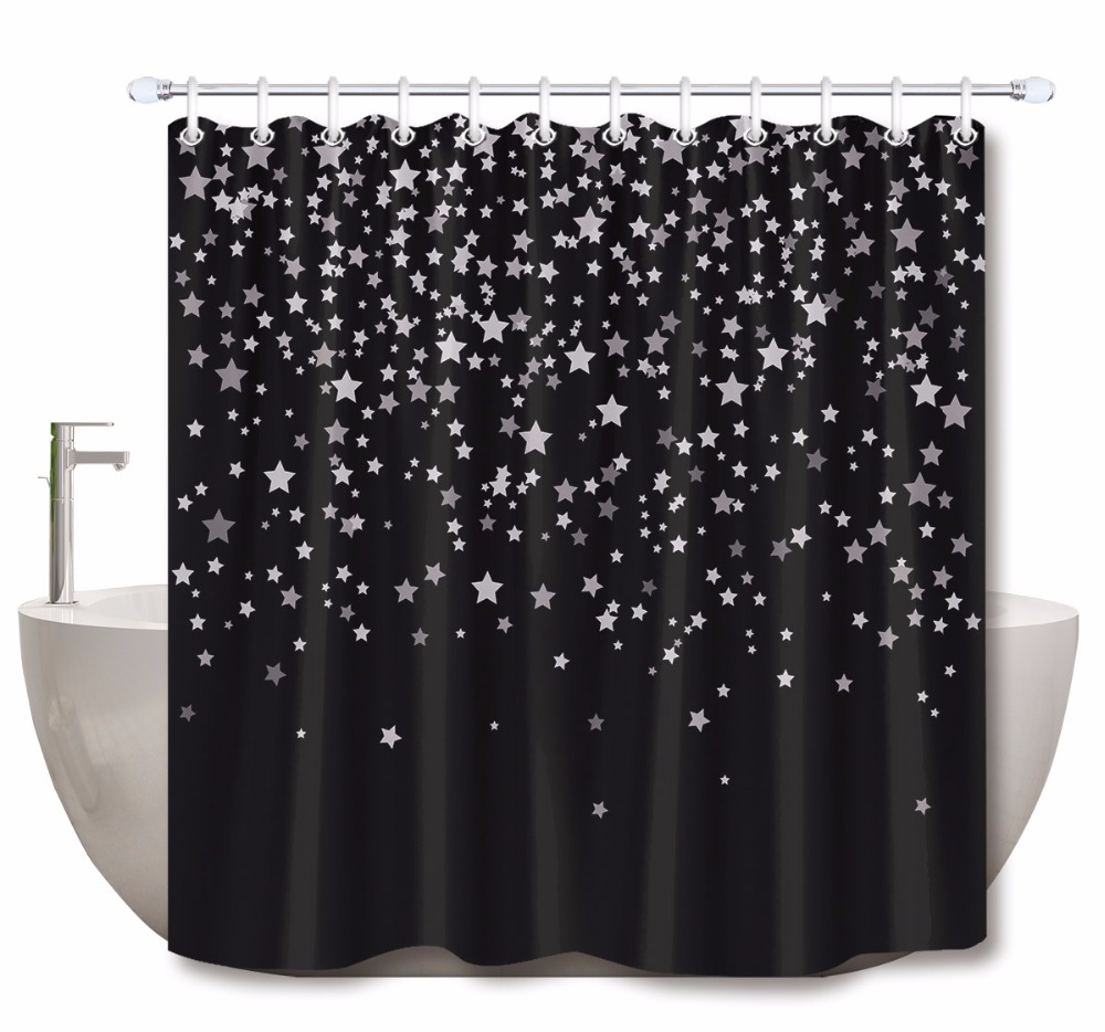 Stars On Black Extra Long Shower Curtains Bathroom Curtain Waterproof Mildew Resistant Polyester Fabric for Bathtub Decor