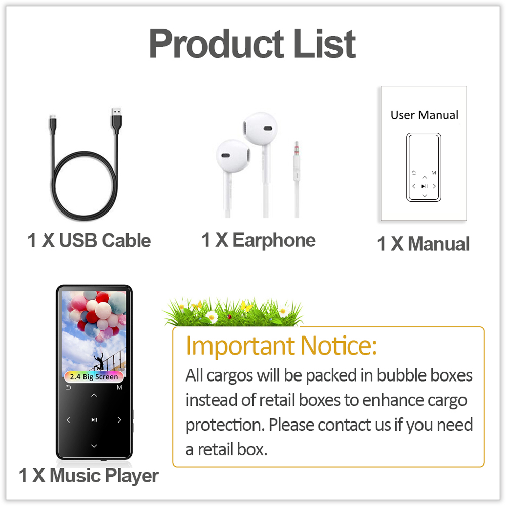 ICEICE MP3 MP4 Player Bluetooth with Earphone touch screen 8GB 40GB E-book reading FM Radio Video MP 4 MP-4 4GB 8GB 32GB Walkman