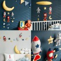 Star Moon Rocket DIY Bed Bell Toys Mom Handmade Baby Toy Rotating Baby Rattles Crib Mobiles For Newborns Holder Bed Musical Box