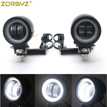 ZORBYZ Black LED Angel Eye Halo Ring Passing Spot Fog Light with 33-43mm Fork Tube Bar Bracket For Harley Honda Yamaha Custom