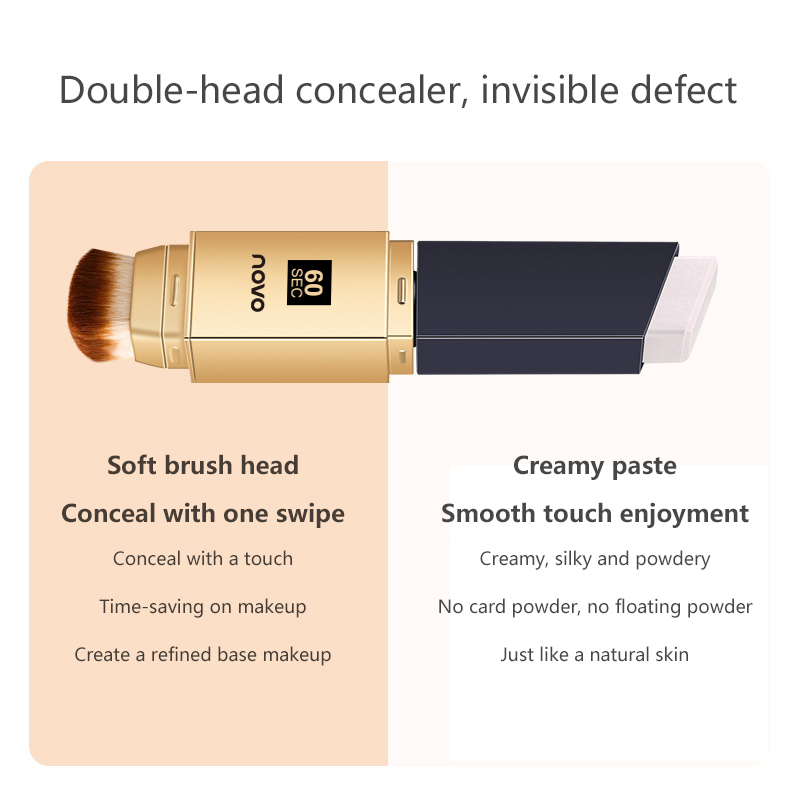 NOVO High Coverage Concealer Liquid Foundation with brush 24H Long Lasting Soft Concealer Oil Control Contour Makeup TSLM2