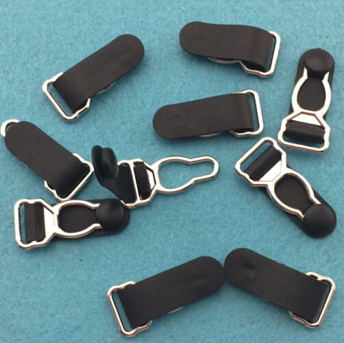 100 pcs/pack 1.2cm Silver Metal+Black PP Garter klip Clip de la liga Garment clips Clothing accessories Sewing Supplies TQ506