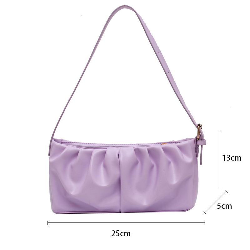 Fashion Chains Shoulder Bag For Women Pleated Cloud Bags Soft PU Baguette Bag Solid Color Handle Bag Female Shopping Small Totes