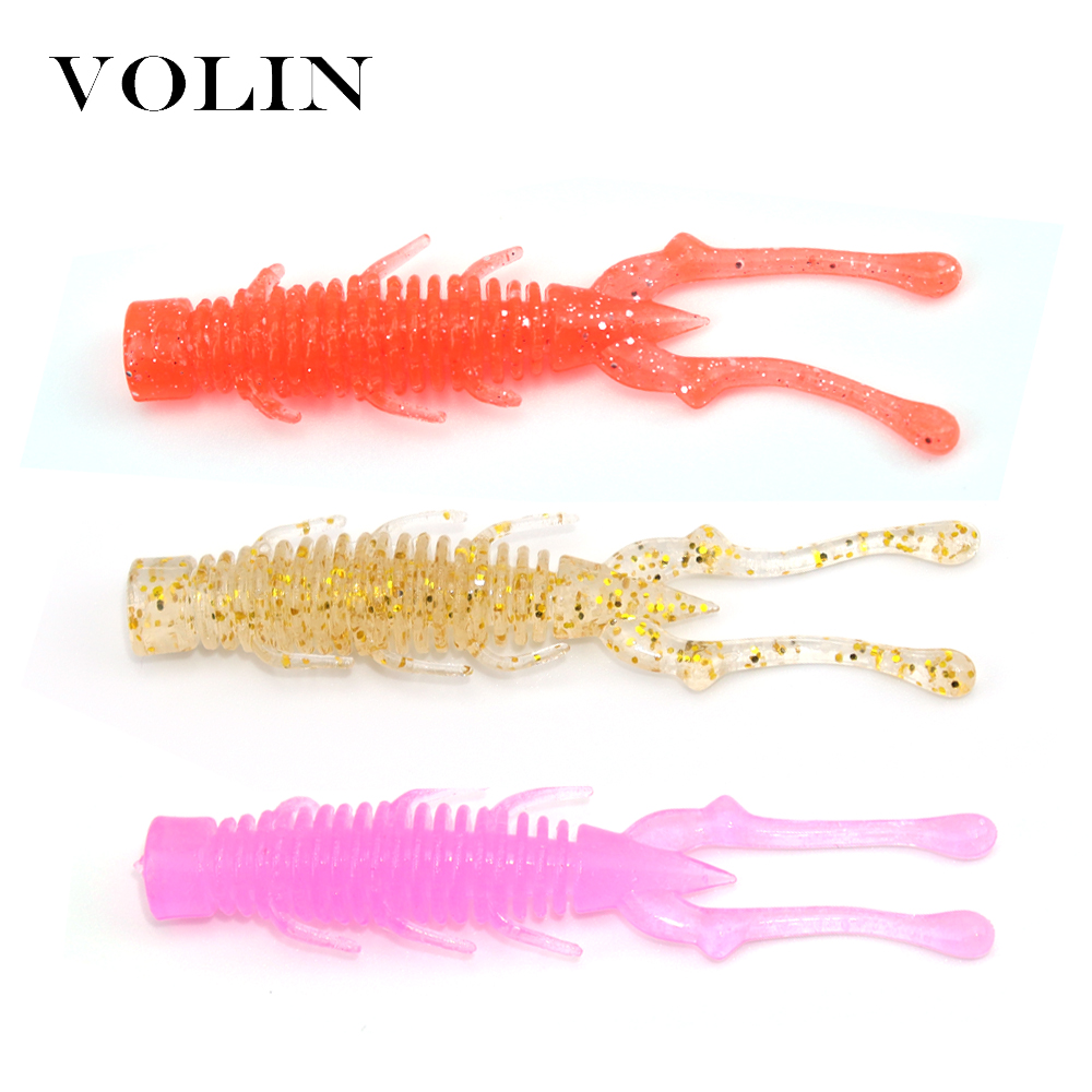 VOLIN NEW 10pcs Floating NED Shrimp with Salt Soft Bait Fishing lures 73mm 2.5g Swivel TPR Baits Fishing Worm Freshwater for all