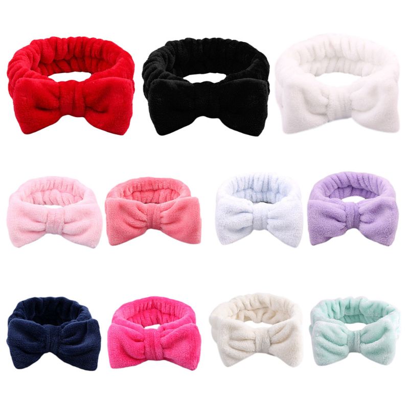 Thickened Plush Headband Women Girl Cute Bowknot Wide Stretch Hairband Plain Sweet Candy Color Sport Yoga Makeup Turban Dropship