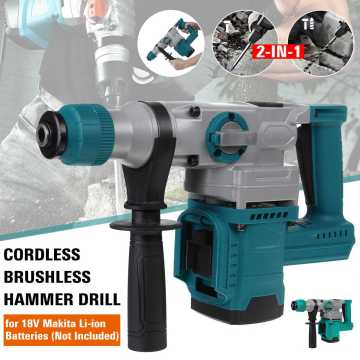 Drillpro 2-IN-1 Rechargeable Brushless Cordless Electric Rotary Hammer Impact Drill Power Tool For 18V Makita Battery 4200RPM