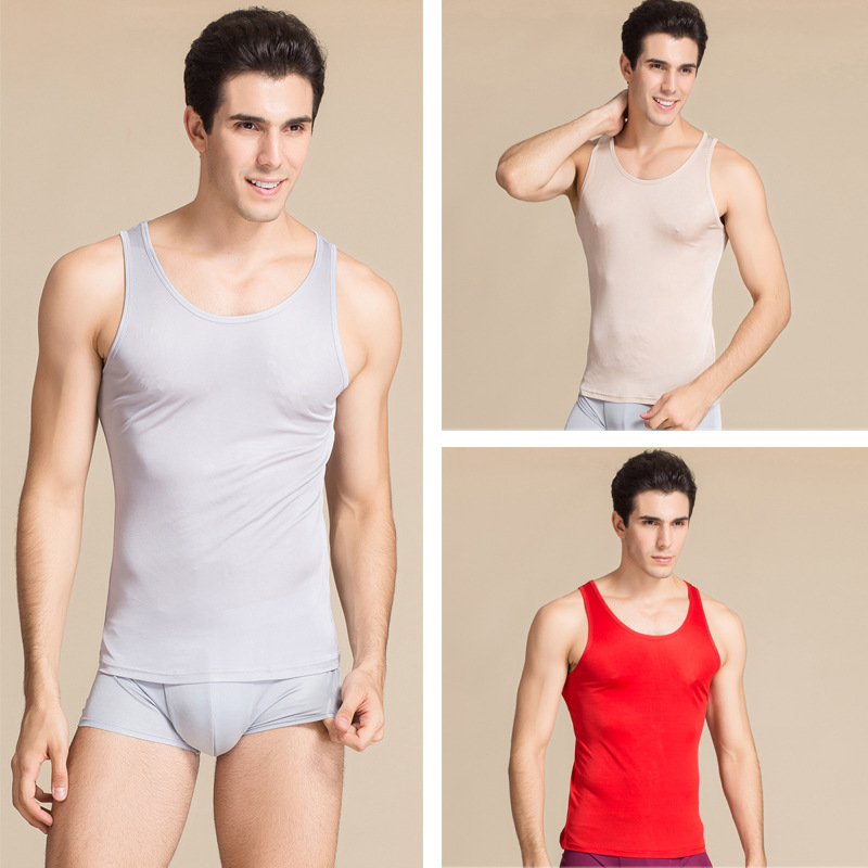 Summer Men Tank Tops 100% Real Silk O-neck Knitted Casual Vest Male Casual Comfortable Cool Breathable Tank Tops 9501