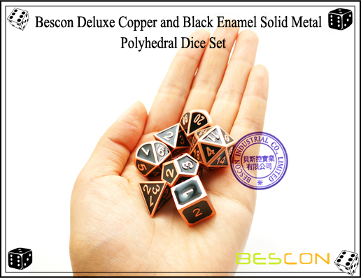 Bescon Deluxe Copper and Black Enamel Solid Metal Polyhedral Role Playing RPG Game Dice Set (7 Die in Pack)-7