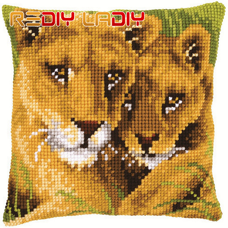 Cross Stitch Cushion Cover Wolves Husky Lion Chunky Cross-Stitch Kits 100% Acrylic Yarn Pillow Case Home Decor Hobby & Crafts