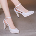 Ariari Lady Spike Heels Pumps Mature Office Lady Pumps Buckle Strap Platform High Heels Women Shoes Four Season Leather Shoes