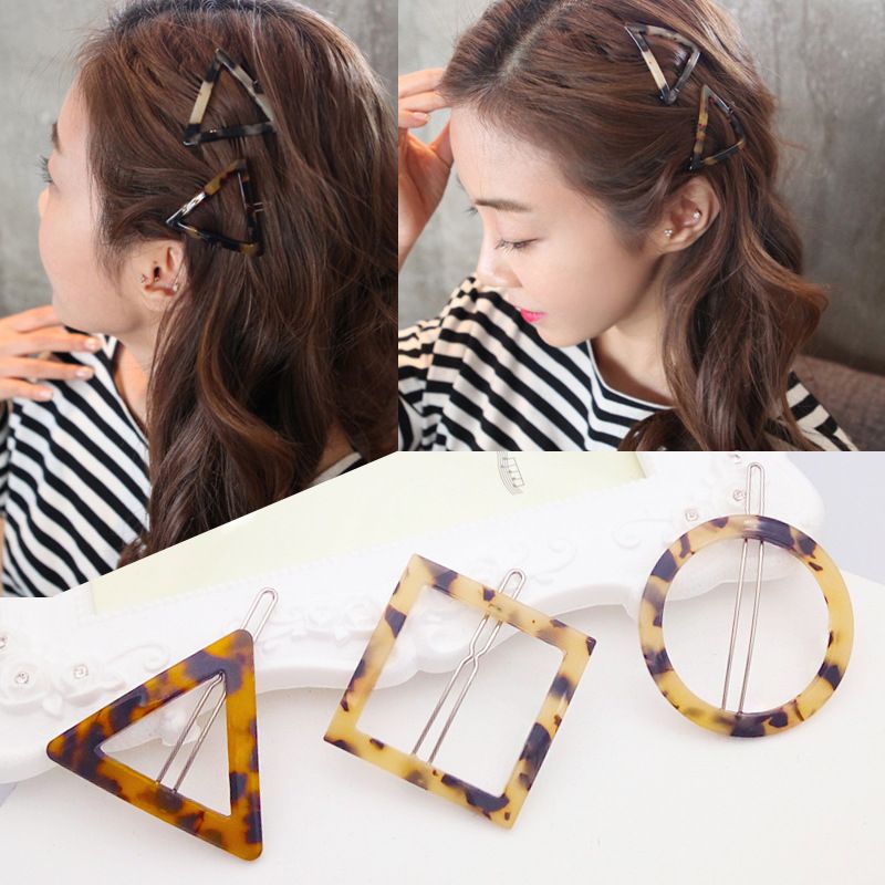 Korean Style Amber Leopard Heart Shape Acrylic Hair Clips Geometric Round Triangle Hairpin Women Girls Hair Acccessories