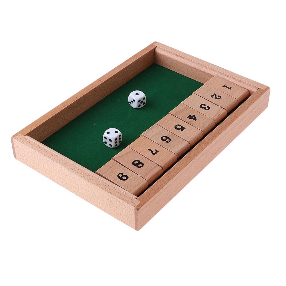 Wooden Shut the Box Board Game with 2 Dice and Number Game for 2-4 Players