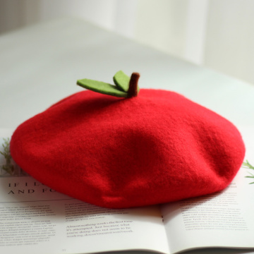 Adjustable Fresh Red apple Wool Felt Beret Manual Women Party Fashion Lovely Hat Girls Hand Made Berets for Female BLM108