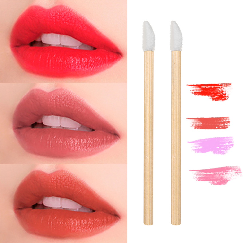 50pcs Disposable Lip Brush Eyelash Makeup Brushes Lash Extension Mascara Applicator Bamboo Handle Lint-free Lipstick Wands