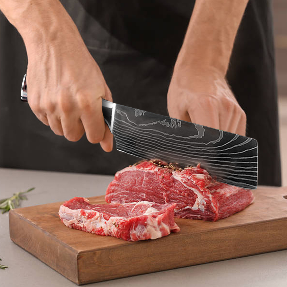 Kitchen Knife Set Gift Cover Case Sheath 8 inch Japanese Chef Knives 7CR17 440C Stainless Steel Meat Cleaver Slicer Fruit Set