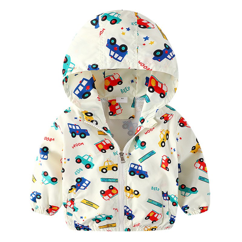 COOTELILI 80-130cm Cute Car Printing Kids Boys Jacket 2018 Spring Hooded Children Clothes Active Girls Windbreakers  (8)