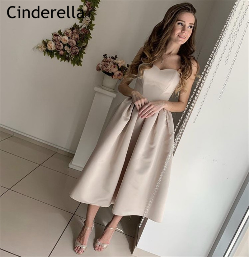 Champagne Bridesmaid Dresses With Zipper Back Lovely Sweetheart A-Line Ankle Length Wedding Party Bridesmaid Gown