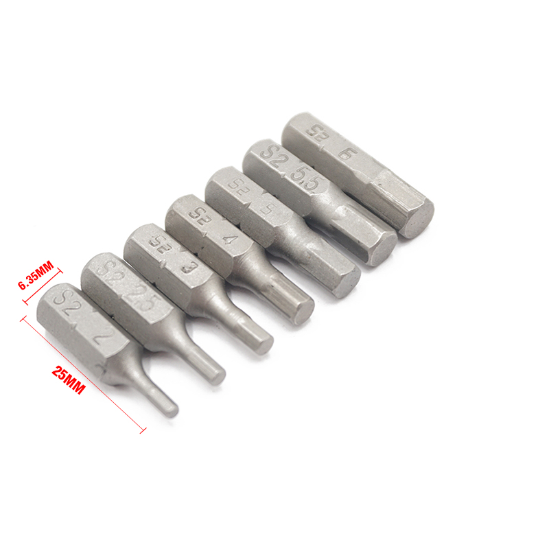 7Pcs 1/4" 25mm Hex H2-H6 Screwdriver Bit Set Repair Tools Screwdrivers Kit Hex Shank Drill Bit For Power Household Hand Tools