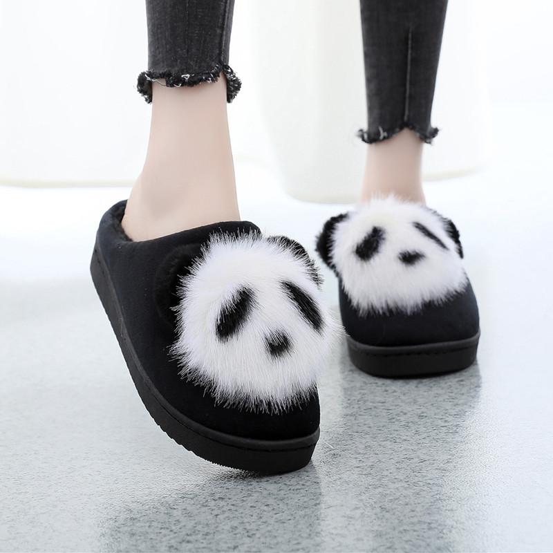 STONE VILLAGE Cute Cartoon Animation Panda Women Slippers Ladies Non-Slip Slip On Warm Plush Slippers Indoor Home Slippers Shoes