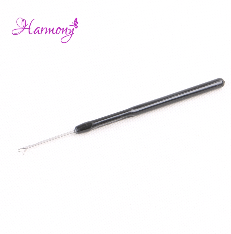 15pcs Black color plastic handle hook needle threader loop pulling needle for micro hair extensions tools