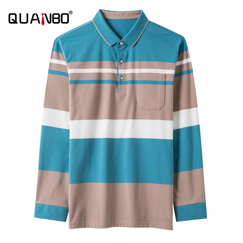 QUANBO autumn winter men's polo shirts 2020 new arrival fashion striped long sleeve polo shirts cotton polos para hombre