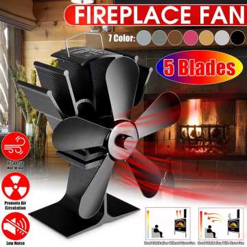 Black Fireplace 5 Blades Heat Powered Stove Fan Log Wood Burner Ecofan Quiet Home Fireplace Fan Efficient Heat Distribution