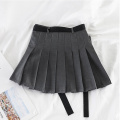 Womens Streetwear Tooling Half-length Pleated Skirt Safari Black Short Skirt Fashion High Waist Harajuku Women Skirts