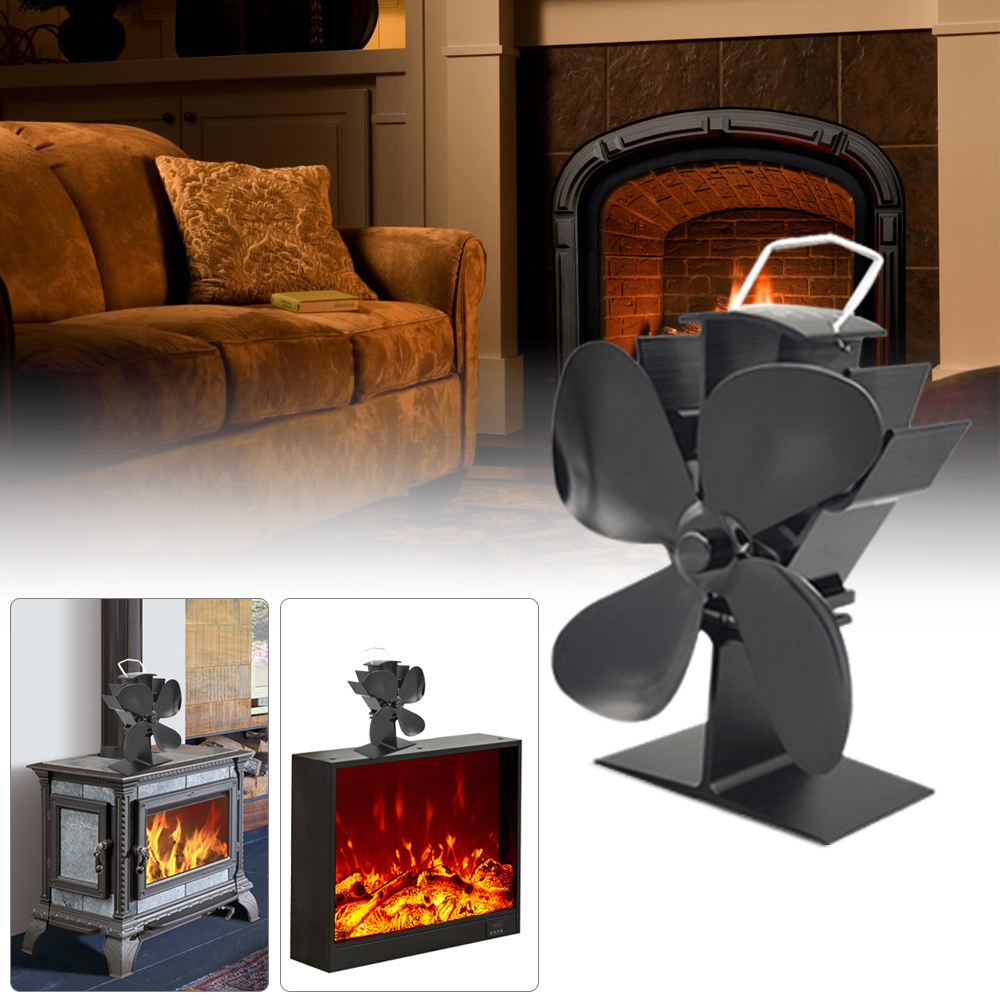 Fireplace Parts 4 Blades Fireplace Fan Thermal Energy Burner Fan Heat Driven Circulation Eco Warm Winter Fireplace Fan