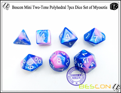 Bescon Mini Two-Tone Polyhedral 7pcs Dice Set of Myosotis-6