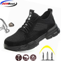 DEWBEST Outdoor Men's Industrial & Construction Steel Toe Cap Safety Shoes Men Breathable Puncture Proof Work Boots Sneakers