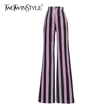 TWOTWINSTYLE Striped Straight Wide Leg Pants For Women High Waist Hit Color Casual Plus Size Trousers Female 2020 Fall Fashion