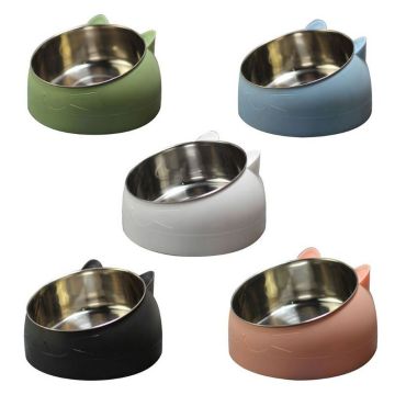 400/800 ml Cute Bowl 15 Degree Oblique Mouth Stainless Steel Pet Food Bowl for Cat Dog Protect The Cervical Spine Pet Supplies