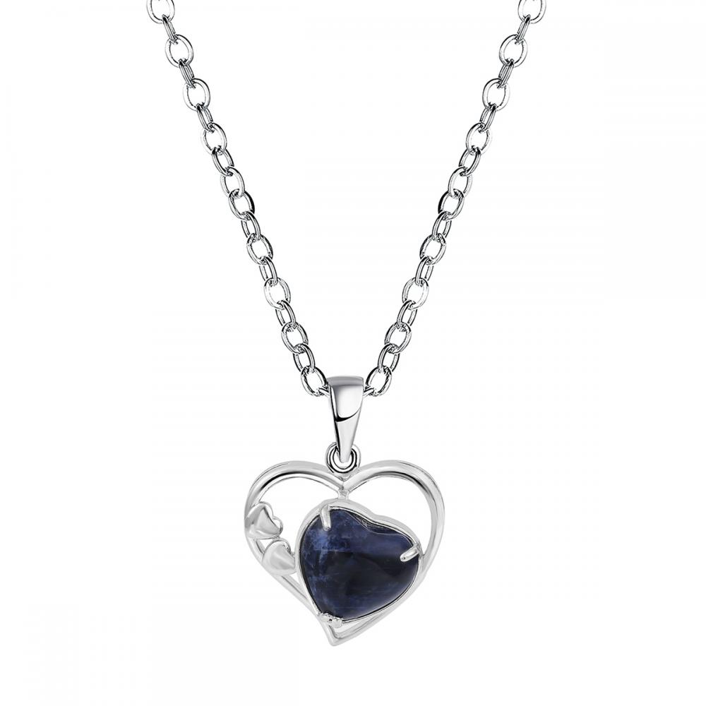 Sodalite Love Heart Birthstone Pendant Gemstone Necklaces for Women