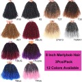 Mtmei Hair 3Pcs/Pack Marlybob Crochet Hair 8 Inch Afro Kinky Curly Hair Black Brown Blue Purple Pink Synthetic Crochet Braids