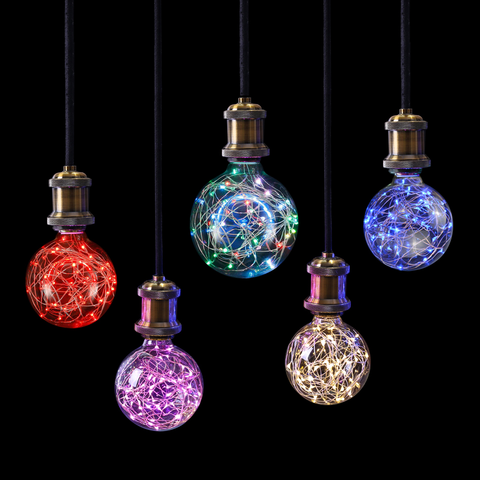 Copper Fairy LED Bulb light E27 G95 Party Stage Lighting Incandescent Bulb LED Edison Filament Light Red/blue/RGB LED Lamp