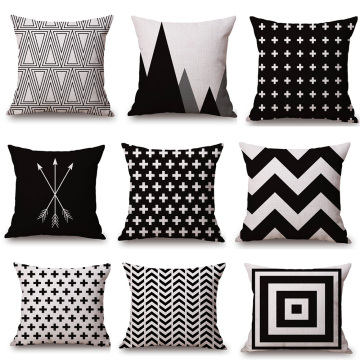 Black and White Geometry Pillowcase Cotton Linen Pillow Cover Cushion Home Decoration Family Gift 18X18''